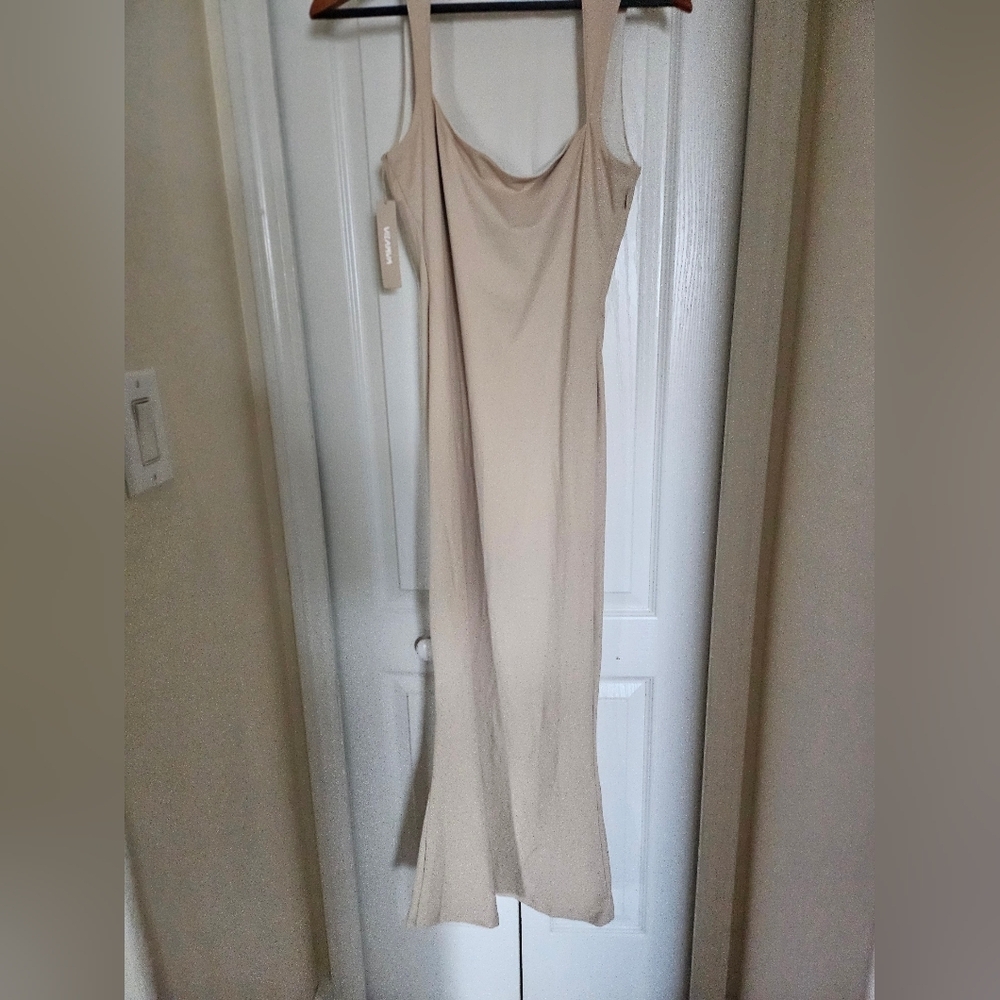 Vilanva Nude Bodycon Maxi Dress XL Spaghetti Strap Stretch Slip Dress Minimalist - Picture 2 of 11